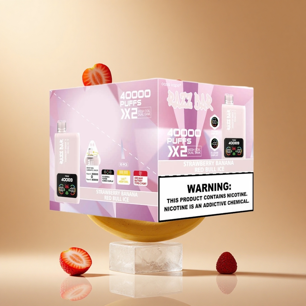 Razz Bar 40000 Puffs Wegwerp Vape Aardbei Banaan_Rode Bull IJs met 1.0Ohm 2 Mesh Coil en Type-C Port