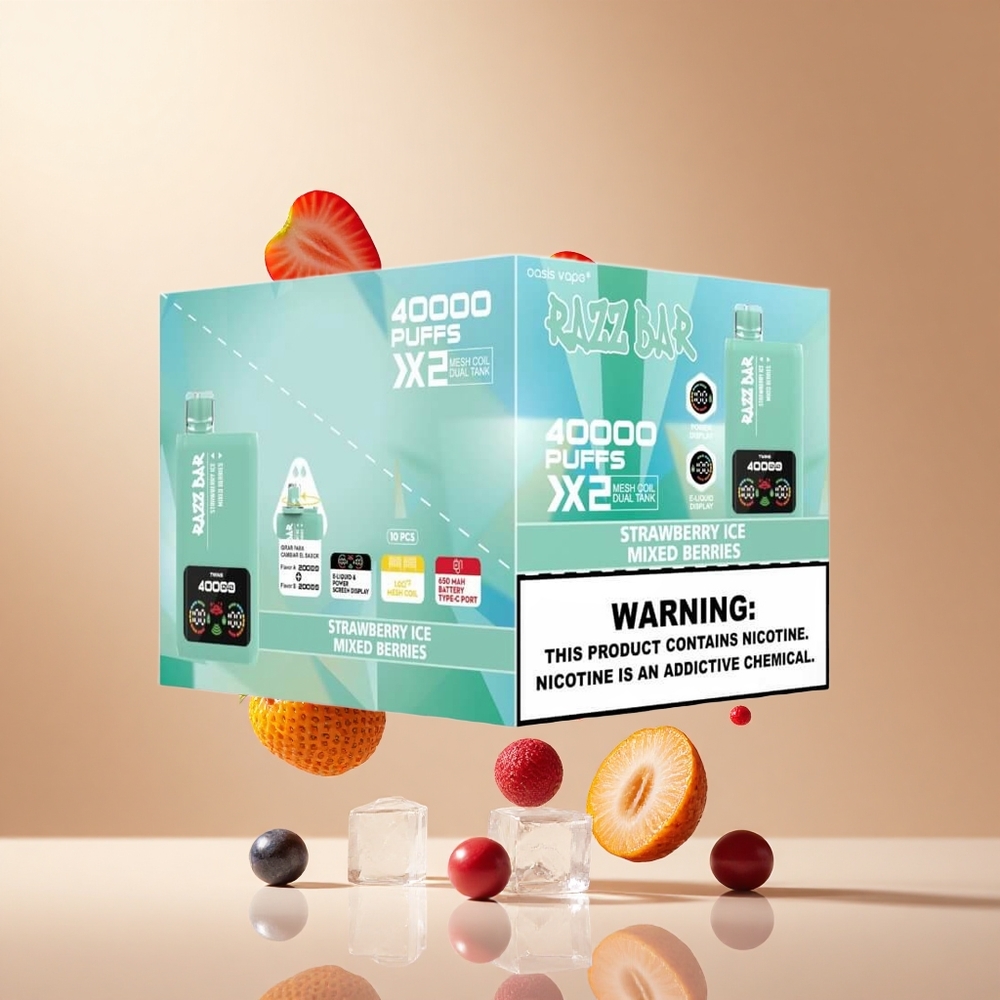 Razz Bar 40000 Puffs Wegwerp Vape Aardbei IJs_Gemengde Bessen met 650 Mah Batterij Type-C Poort