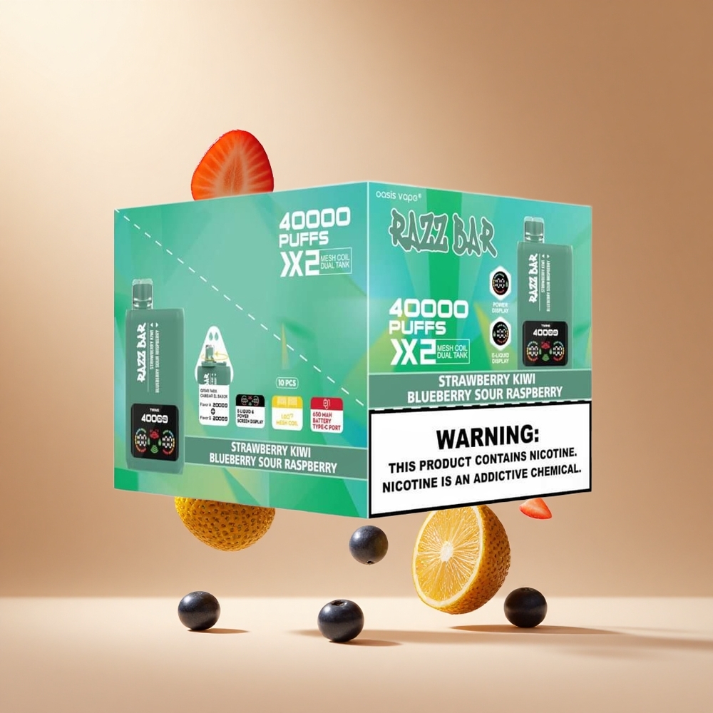 Razz Bar 40000 Puffs Wegwerp Vape Aardbei Kiwi_Blauwe Bes Zure Framboos met 1,0Ohm 2 Mesh Coil en Type-C Poort