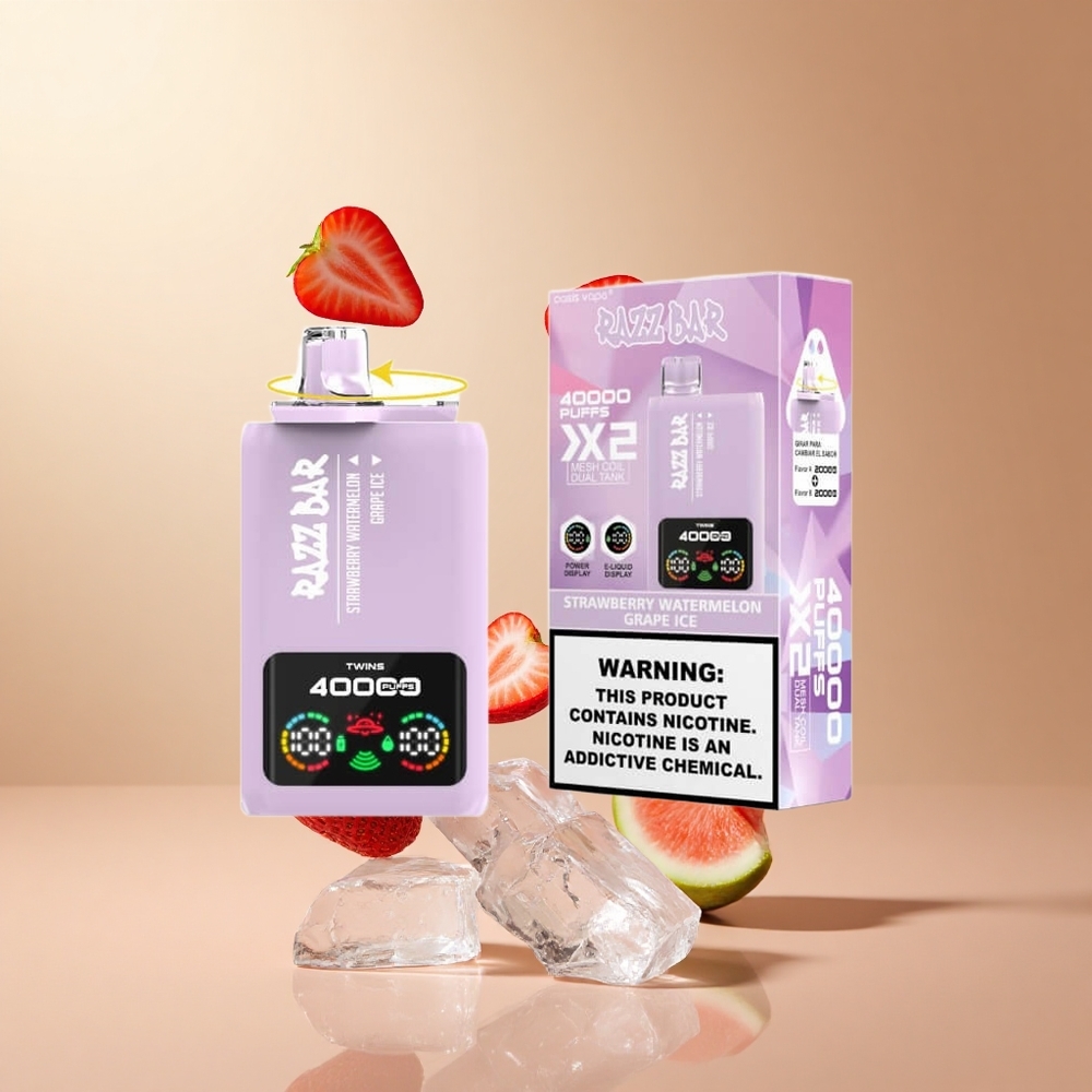Razz Bar 40000 Puffs Wegwerp Vape Aardbei Watermeloen_Druif Ijs met Schermweergave en Type-C Poort
