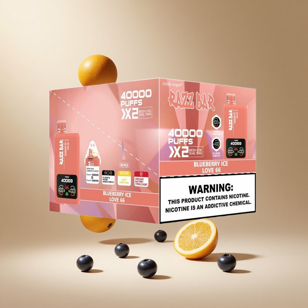 Razz Bar 40000 Puffs Wegwerp Vape Blauwe Bes Ijs_Love 66 met 1,0 Ohm 2 Mesh Coil en 650 Mah Battery Type-C Port
