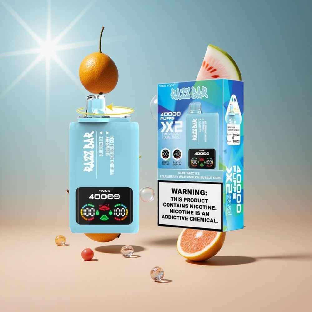 Razz Bar 40000 Puffs Wegwerp Vape Blauwe Razz Ijs-Aardbei Watermeloen Bubble Gum met Power Schermweergave