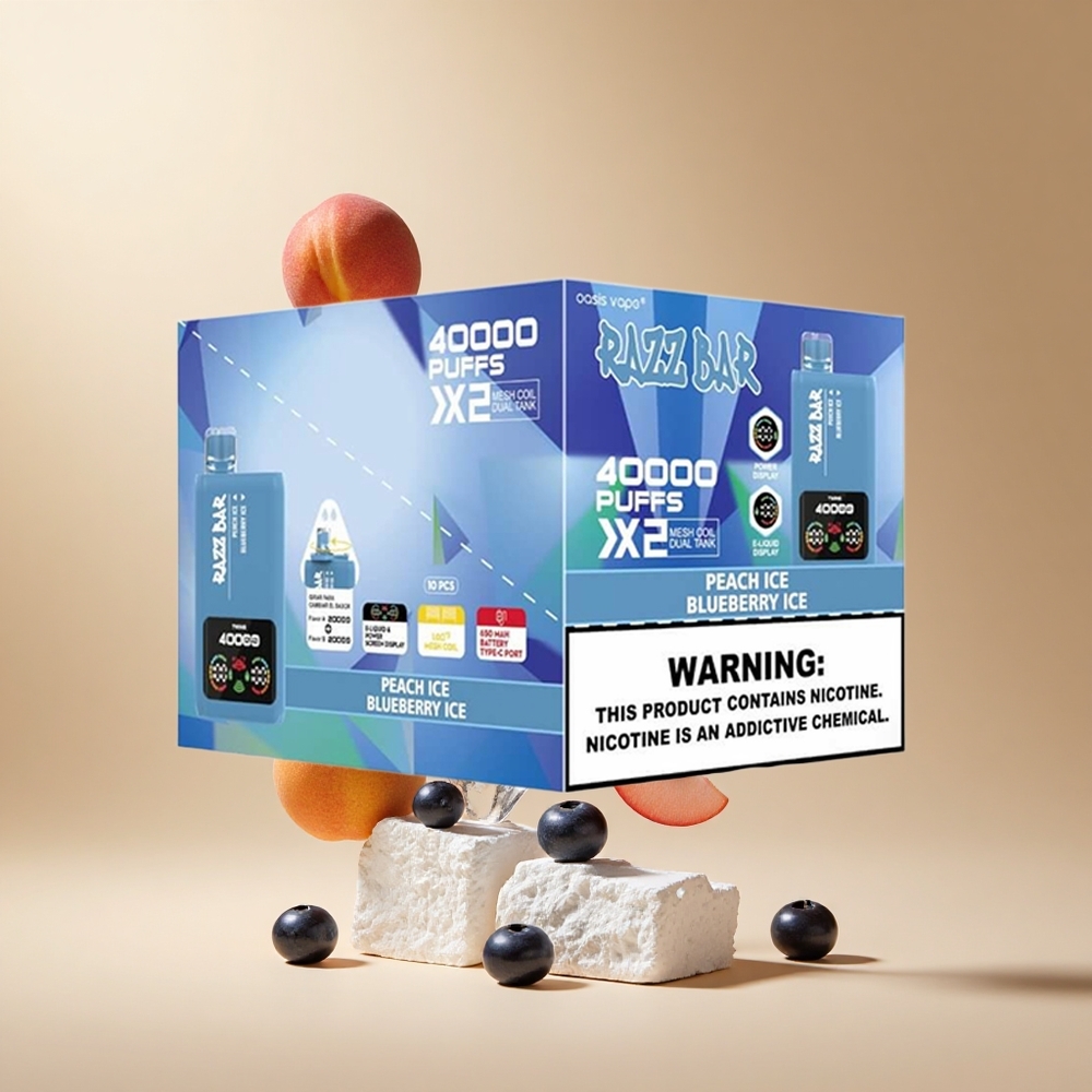 Razz Bar 40000 Puffs Wegwerp Vape Perzik IJs_Bosbes IJs met Schermweergave en Mesh Coil 1.0Ohm 2