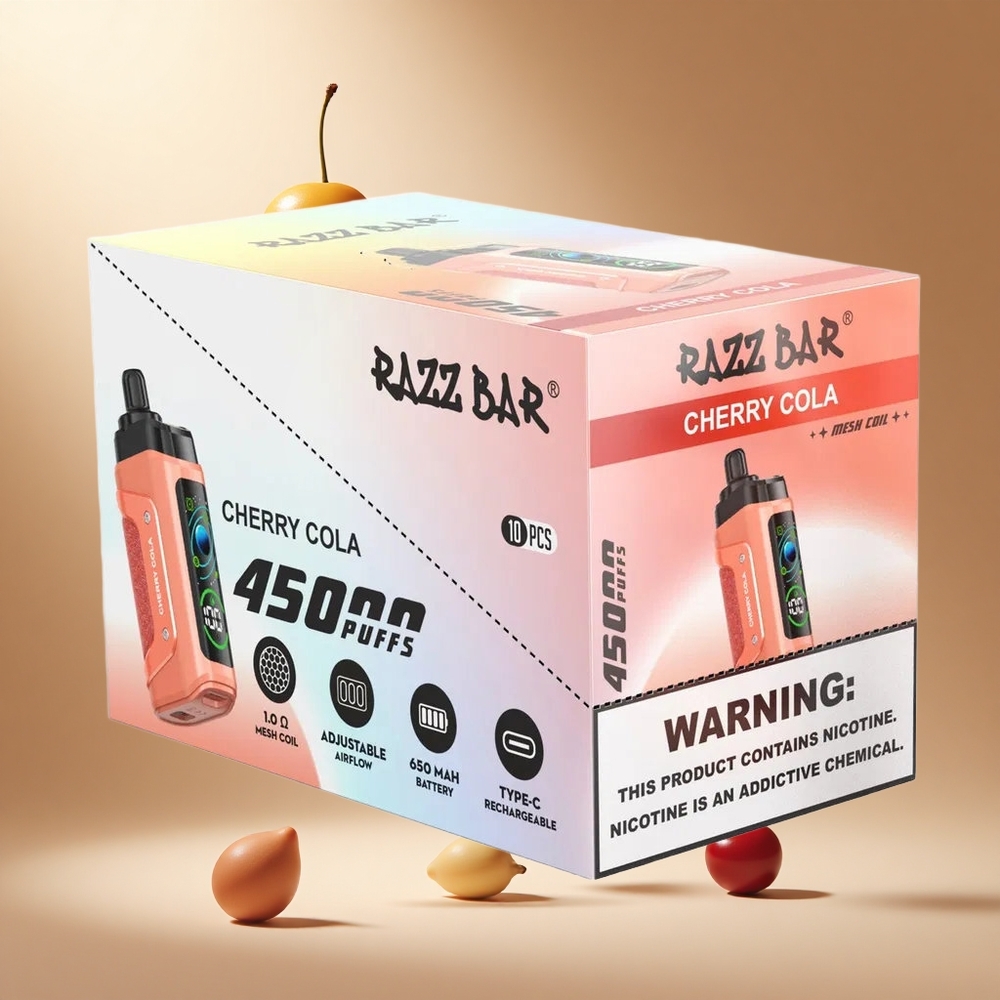 Razz Bar 45000 Puffs Wegwerp Vape Kersen Cola met 20 mg/ml Nicotine en Aanpasbare Luchtstroom
