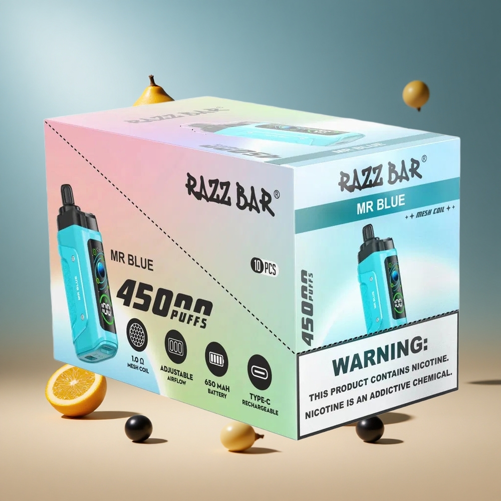 Razz Bar 45000 Puffs Wegwerp Vape Mr Blauw met 1.0 Ohm Mesh Coil en Type-C Oplaadbaar