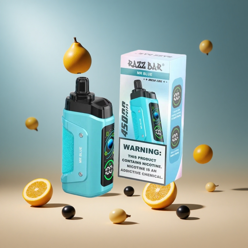 Razz Bar 45000 Puffs Wegwerp Vape Mr Blauw met 1.0 Ohm Mesh Coil en Type-C Oplaadbaar