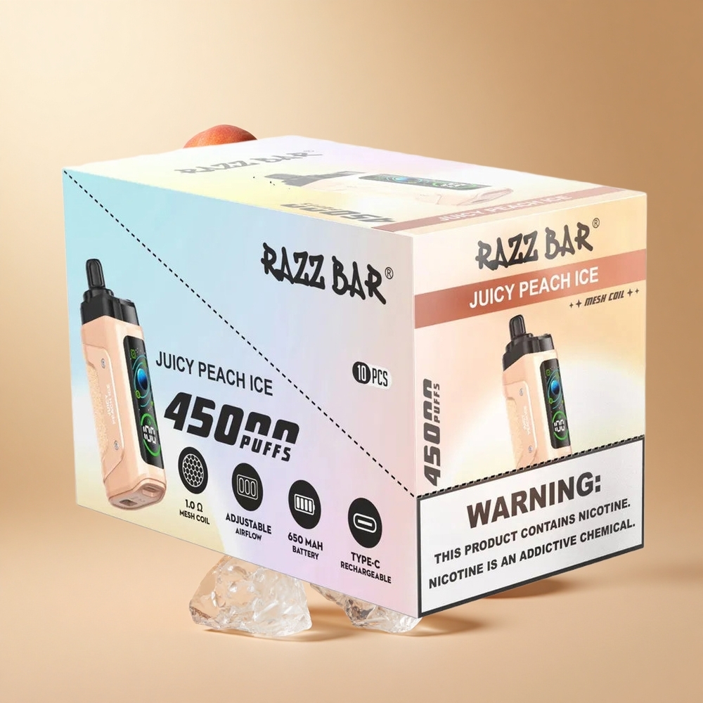 Razz Bar 45000 Puffs Wegwerp Vape Sappige Perzik Ijs met 1.0 Ohm Mesh Coil en 650 Mah Batterij