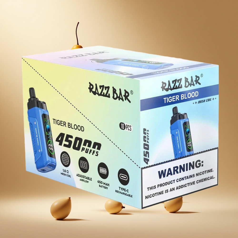 Razz Bar 45000 Puffs Wegwerp Vape Tijgerbloed met 20 mg/ml Nicotine en Aanpasbare Luchtstroom