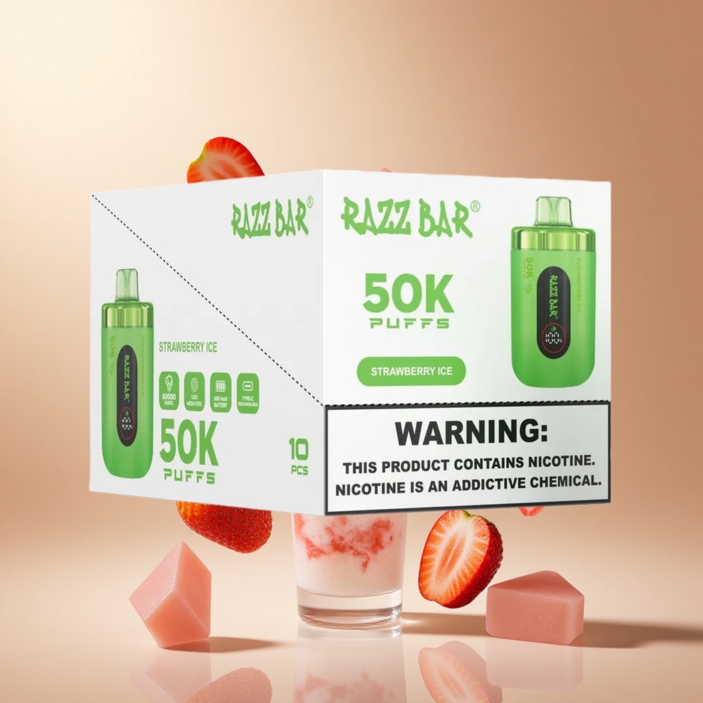 Razz Bar 50K Puffs Wegwerp Vape Aardbei IJs met 2% Nicotine en Type-C Oplaadbaar