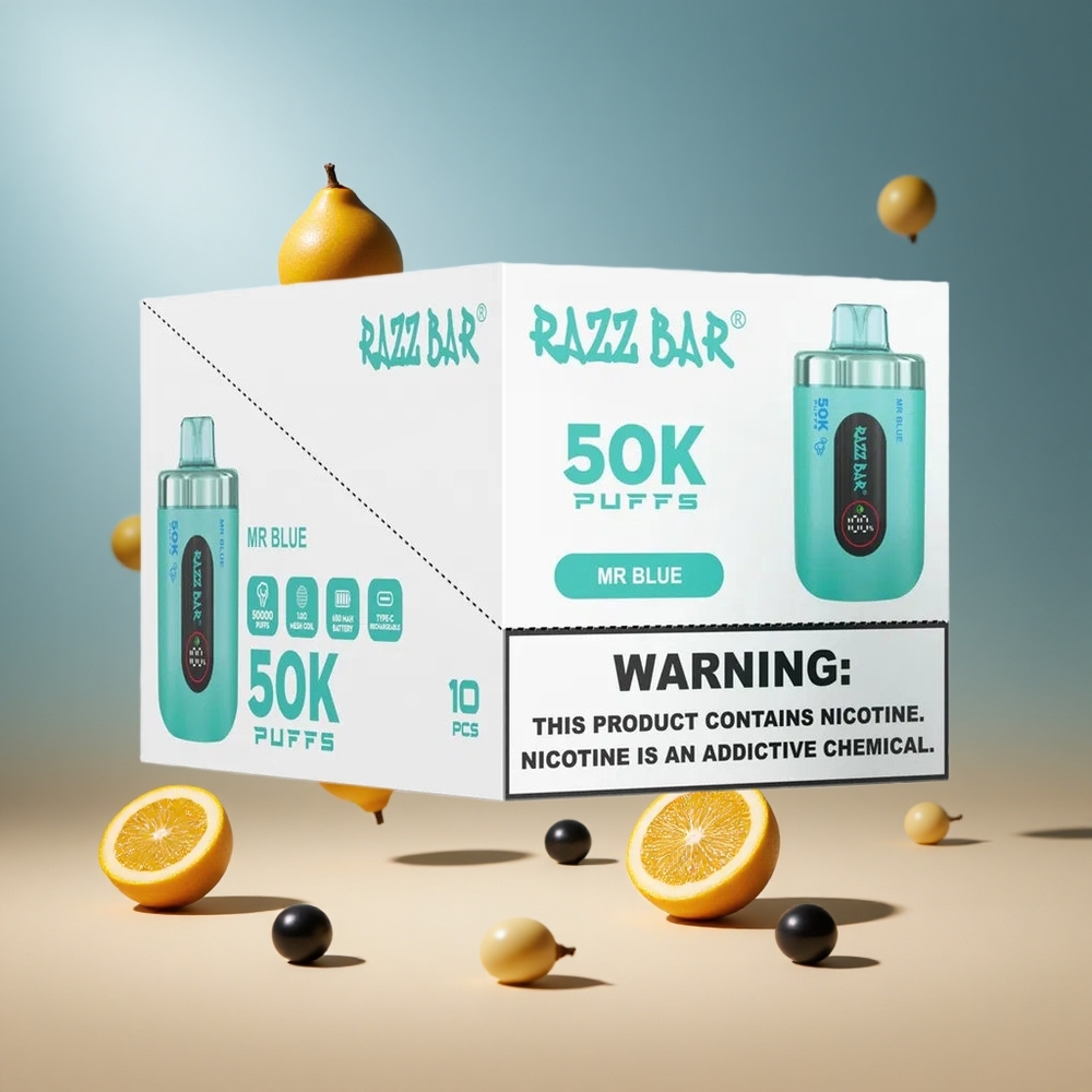 Razz Bar 50K Puffs Wegwerp Vape Mr Blauw met 2% Nicotine en Type-C Oplaadbaar