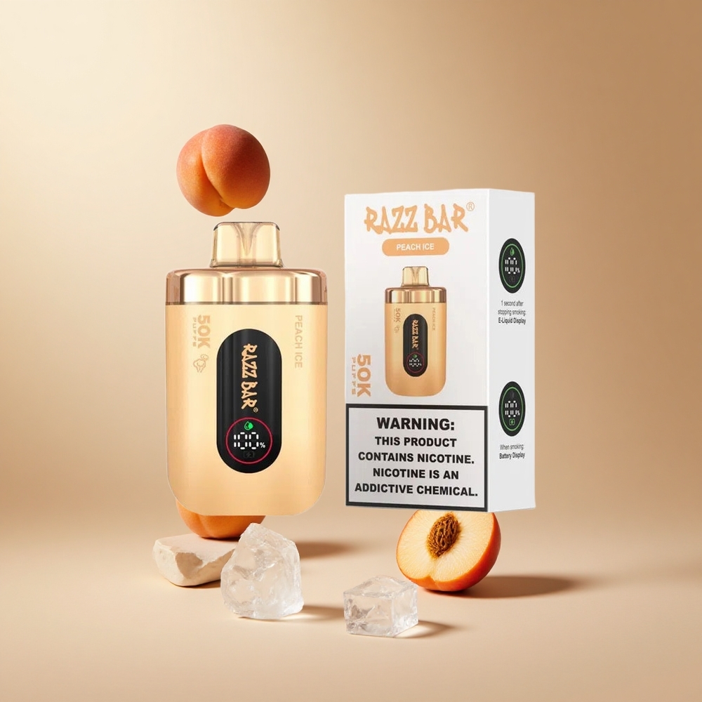 Razz Bar 50K Puffs Wegwerp Vape Perzik IJs met 1.0 Ohm Mesh Coil en 650 Mah Battery