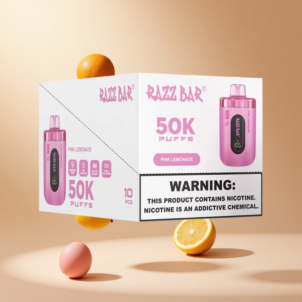 Razz Bar 50K Puffs Wegwerp Vape Roze Citroen met 2% Nicotine en 50000 Puffs