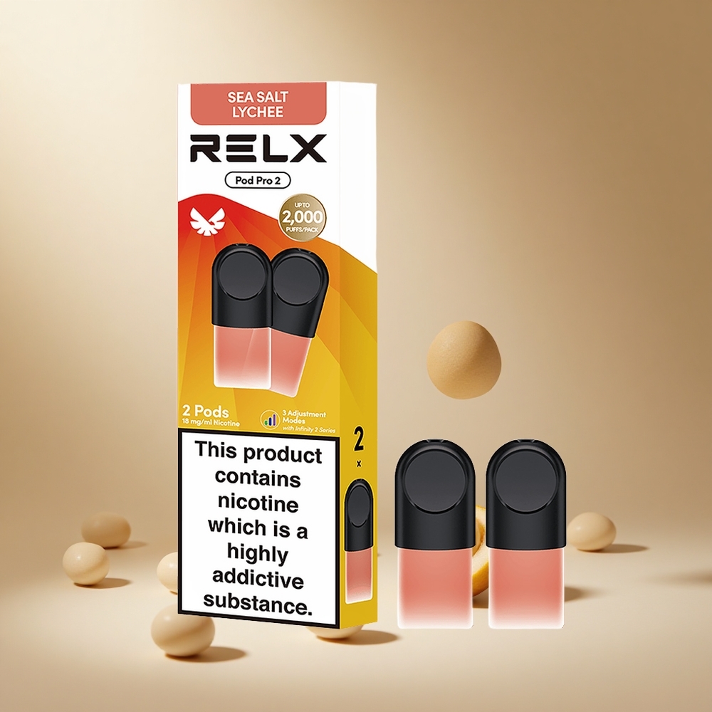 RELX Pod Pro 2 Lychee Zeezout met 1,9ml vloeistofcapaciteit en 1,8% nicotine